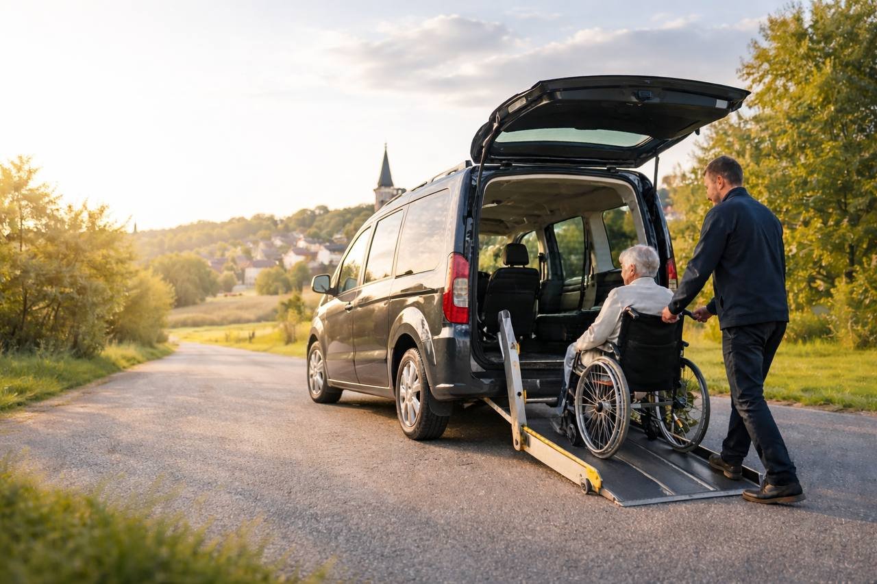Transport accompagné personne âgée en véhicule TPMR adapté fauteuil roulant dans le Calvados - Relia Mobilité